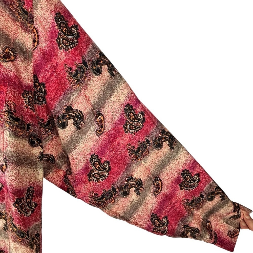 Vintage Revolution Silk Paisley print Shirt Button front Collared Red/beige L - Picture 3 of 9